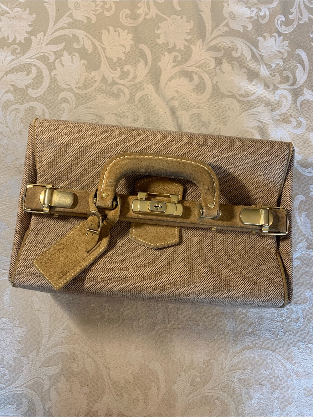 Vintage Classic Tweed 2 Piece Travel Set in Tan Canvas and Leather Trim - Picture 8 of 16